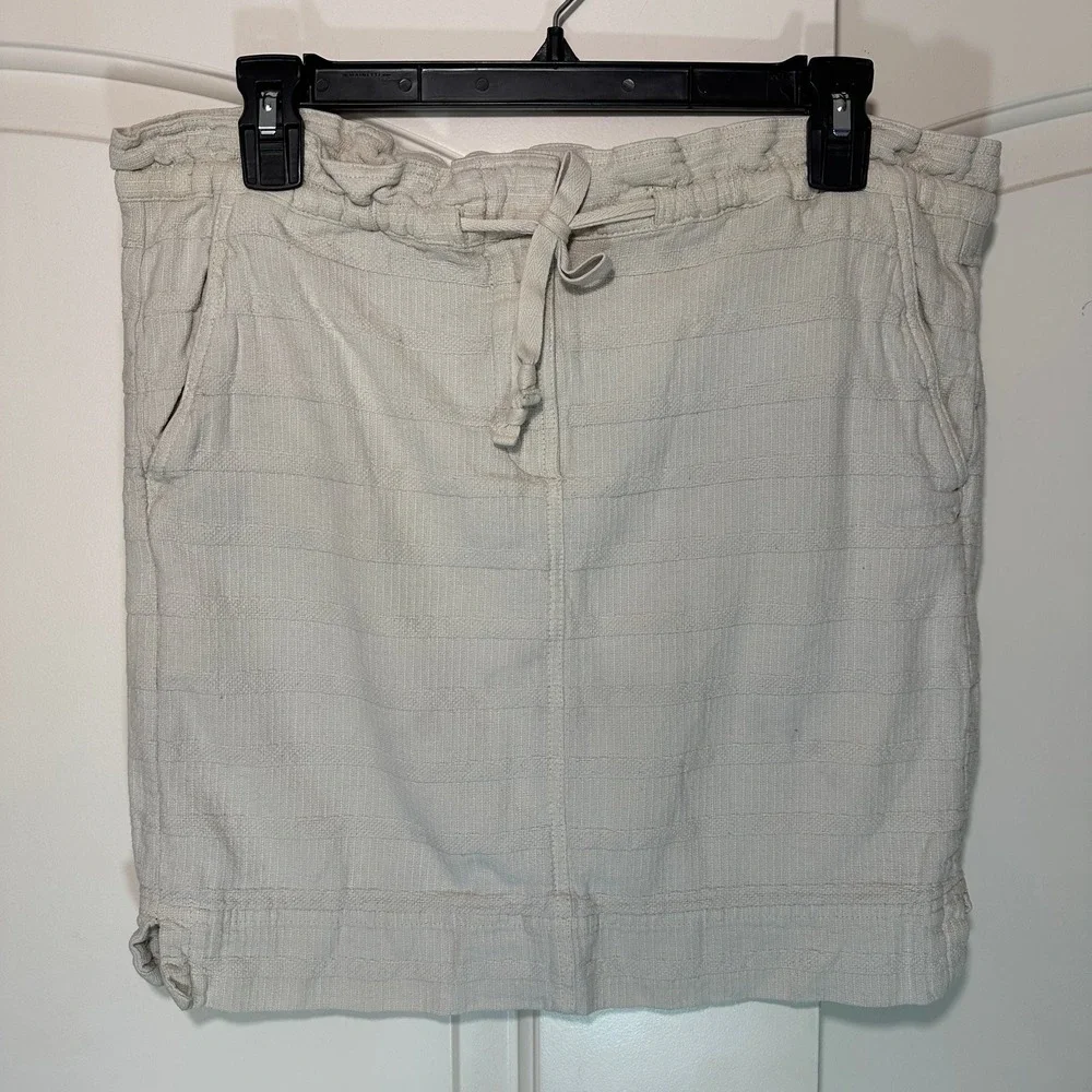 Loft Cream Mini Skirt Linen Cotton Blend Drawstring Pockets Womens Small Petite